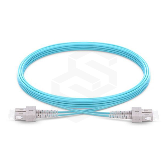 Cable patchcord fibra óptica sc/upc - sc/upc, om3 multimodo, duplex, 2mm, chaqueta lszh aqua, 2 mts