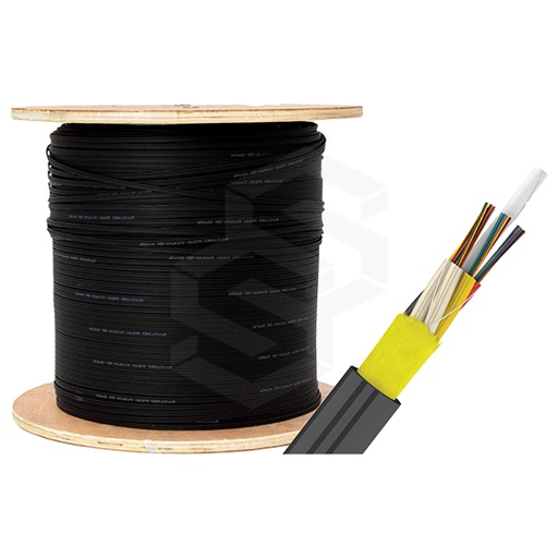 [XT-GJFJV-6FO-O3] Cable de fibra óptica de distribución multipropósito GJFJV, 6 hilos FO, OM3, interior-exterior, cubierta negra LSZH. 1km/tambor