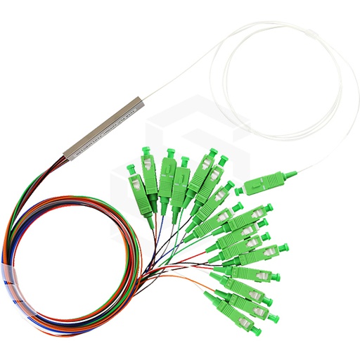 [XT-PLC1X16-AS] SPLITTER PLC 1X16 SC/APC G657A1 900µM ENTRADA COLOR BLANCO SALIDA COLORES INTERNACIONALES