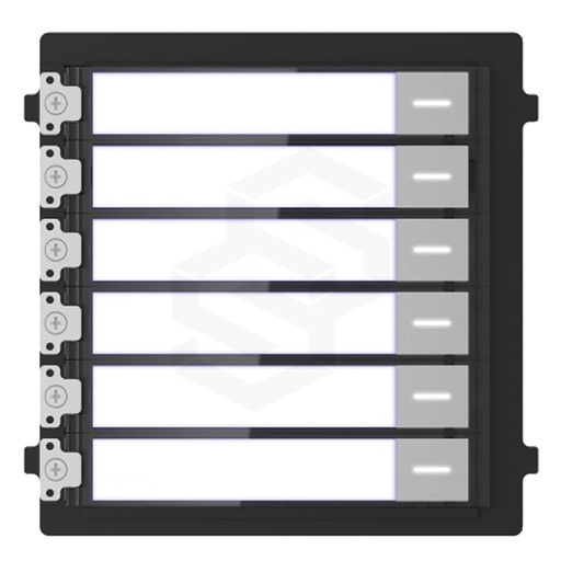 [DS-KD-KK] &quot;Videoportero Modular 6 Botones
Etiquetas De Nombre Personalizables.
Súper Fácil De Instalar
Conexión Por Rs485.
Protección Ip65.
Se Alimenta Desde Ds-Kd8003-Ime1.
Consumo De Energía: ?2W
Dimensiones: 98.2 X 100.2 X 33.7Mm&quot;